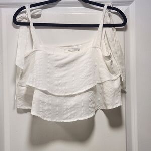 ✨ LUSH White Tie-Shoulder Ruffle Crop Top ✨